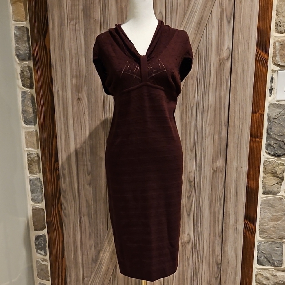 Catherine Malandrino Brown Ruched Sheath Midi Dress
